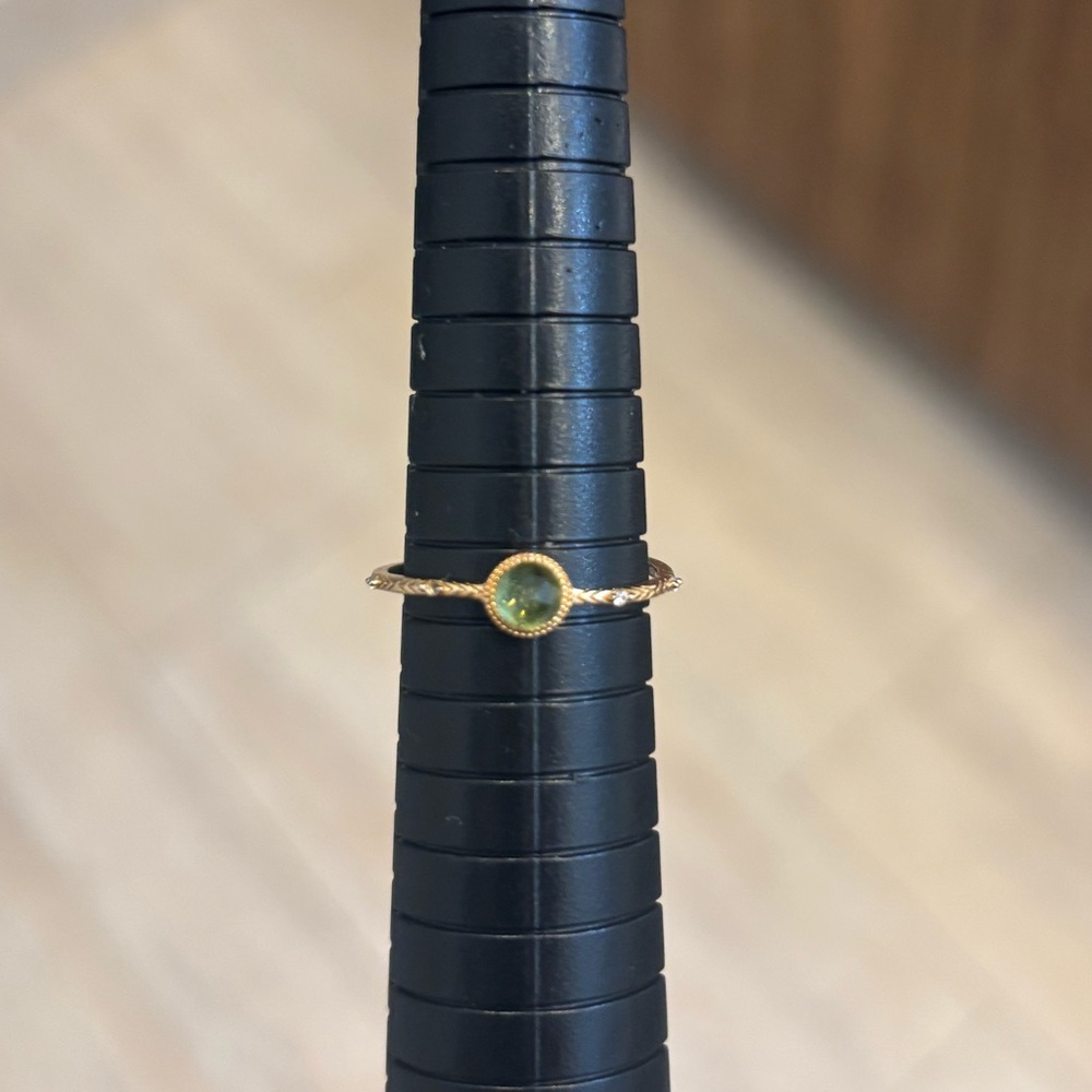 Dainty Elegant Gold Ring with Green Gemstone Size 7